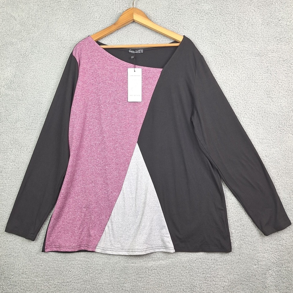 Sarin Mathews Top Womens XXL Black Pink Colorblock Long Sleeve Boat Neck New